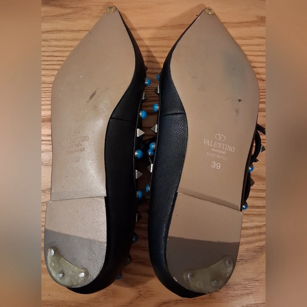 EUC Valentino Garavani Rockstud Rolling Turquoise Stud Espadrille Flat SZ 8.5 39
